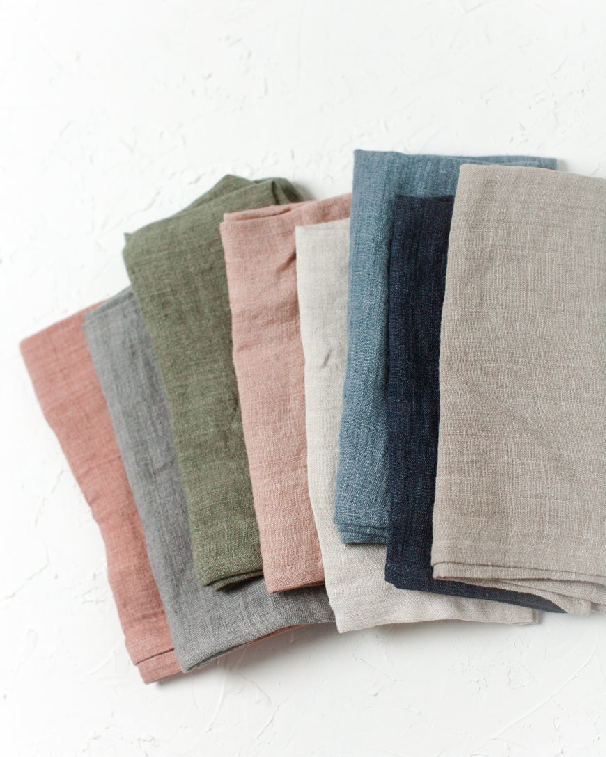 Stone Washed Linen Hemmed Dinner Napkins