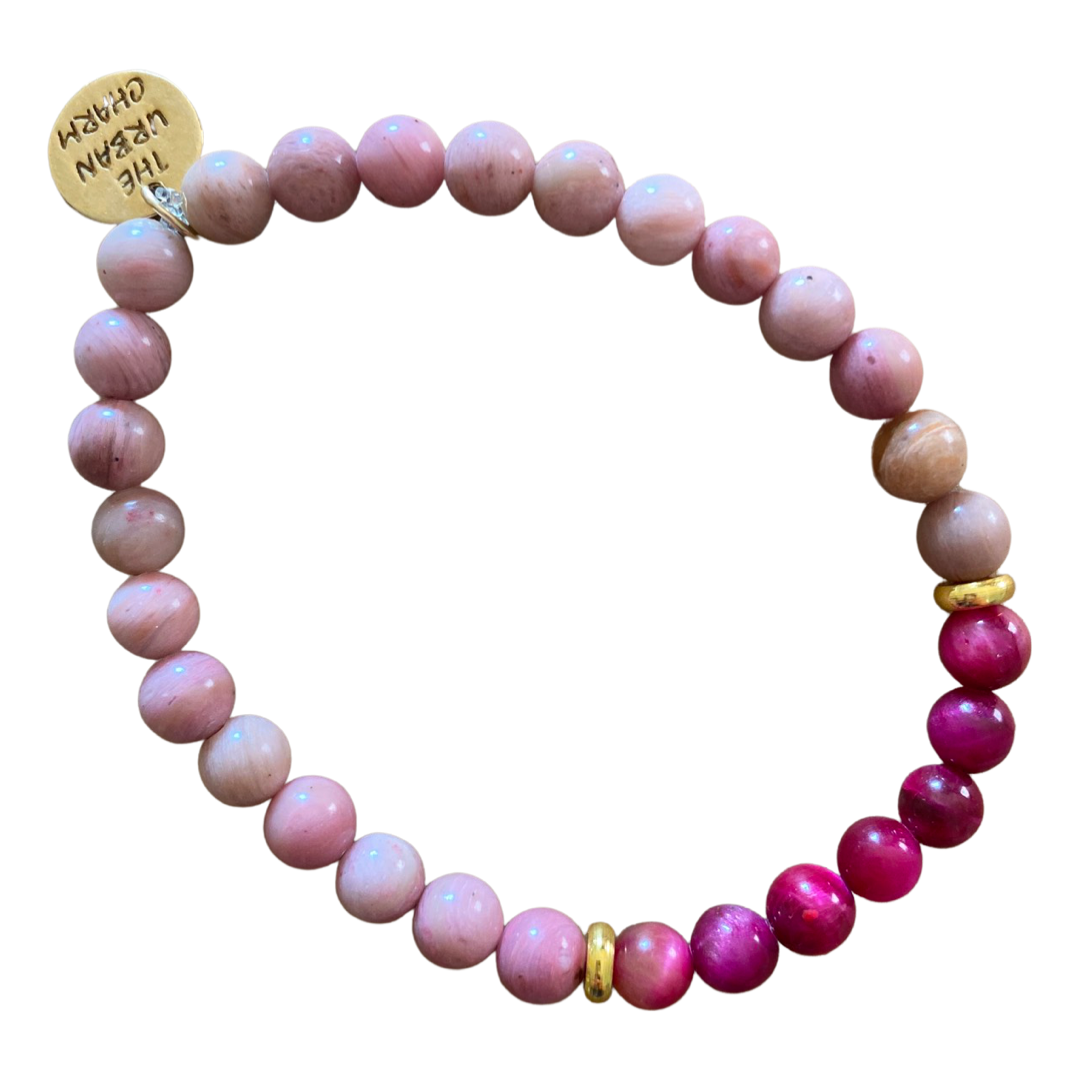 Natural Rhodonite and Pink Tiger's Eye Bracelet