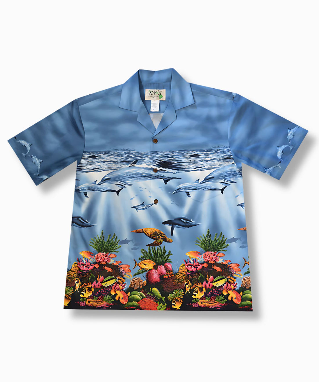 Whale On Sea Life Aloha Short-Sleeve Shirt with Coconut Buttons