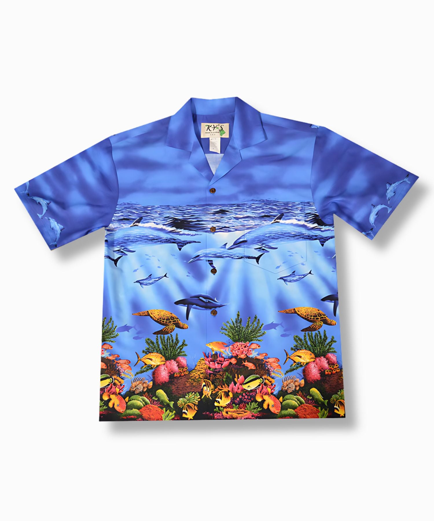 Whale On Sea Life Aloha Short-Sleeve Shirt with Coconut Buttons