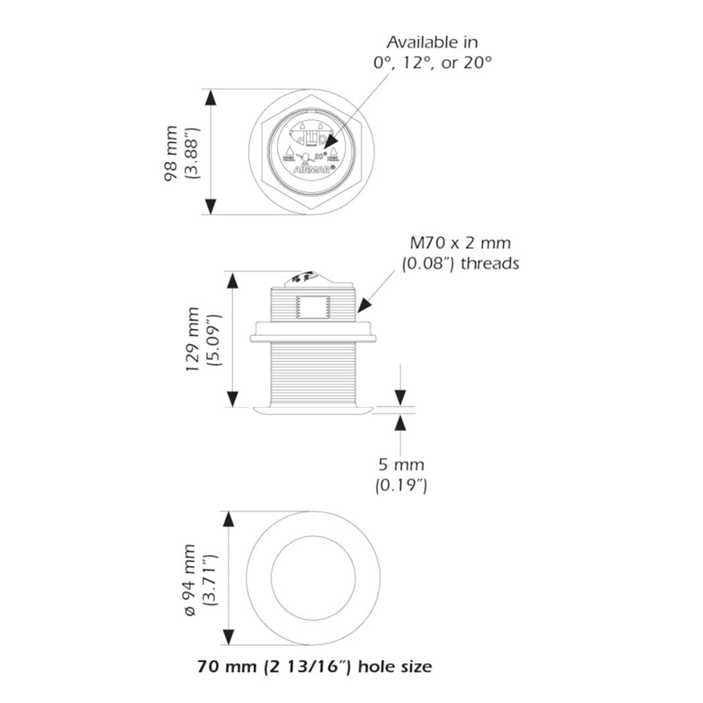 Airmar B75HW High Wide Chirp Transducer - 20 Degree Deadrise, 600W Thru Hull [B75C - 20 - HW - MM]