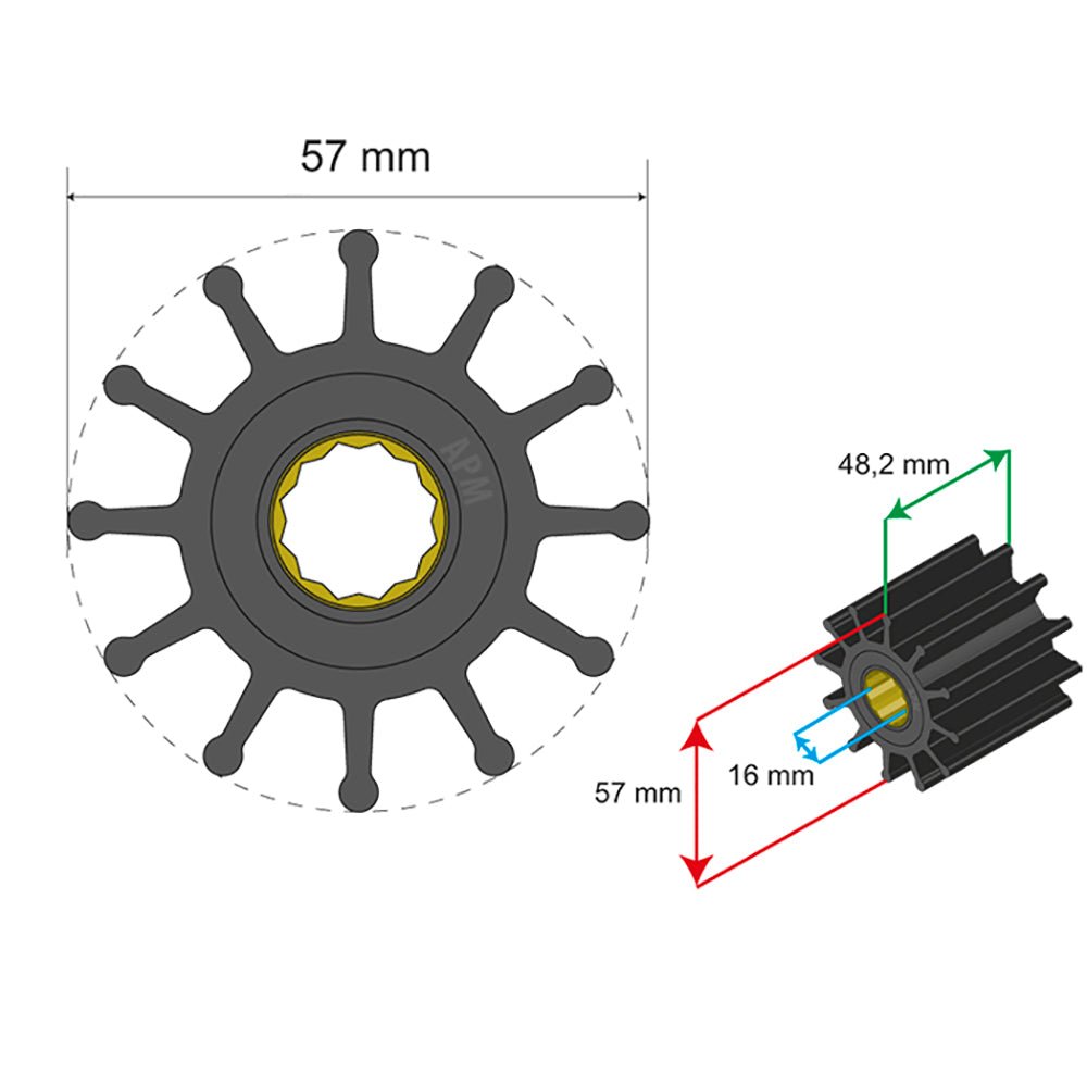 Albin Group Premium Impeller Kit 57 x 16 x 48.2mm - 12 Blade - Spline Insert [06 - 01 - 014]