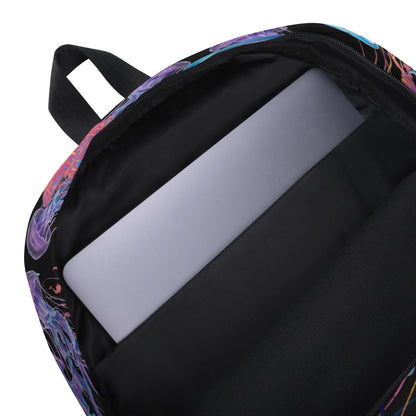 Neon Jellyfish Water-Resistant Backpack with Laptop Compartment - Black