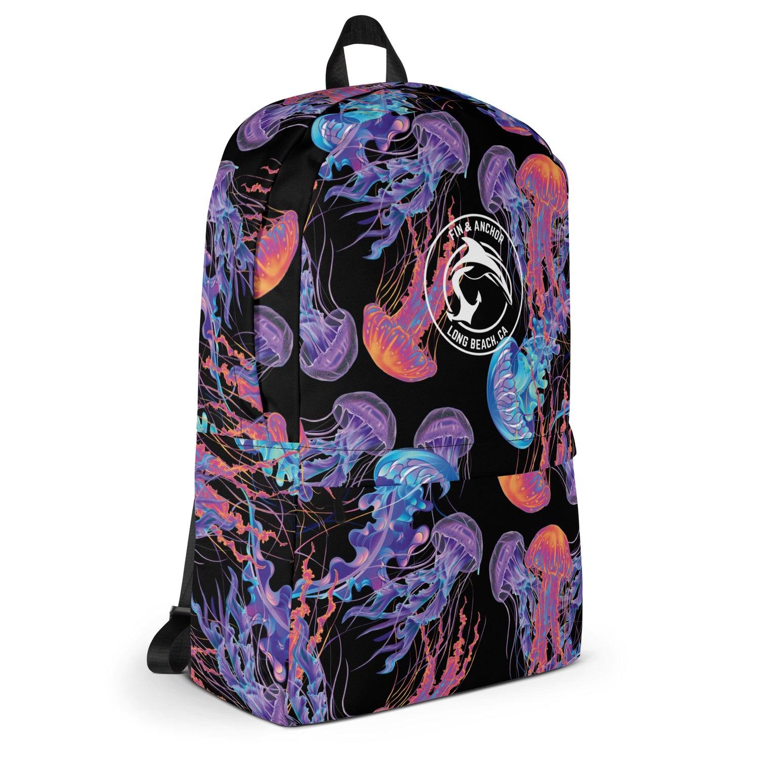 Neon Jellyfish Water-Resistant Backpack with Laptop Compartment - Black