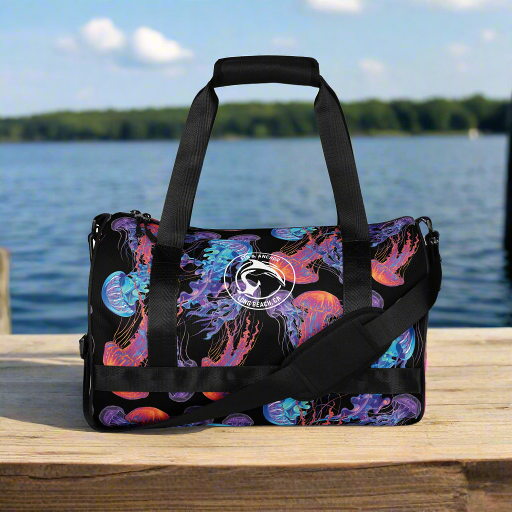 Neon Jellyfish Water-Resistant Duffle Bag