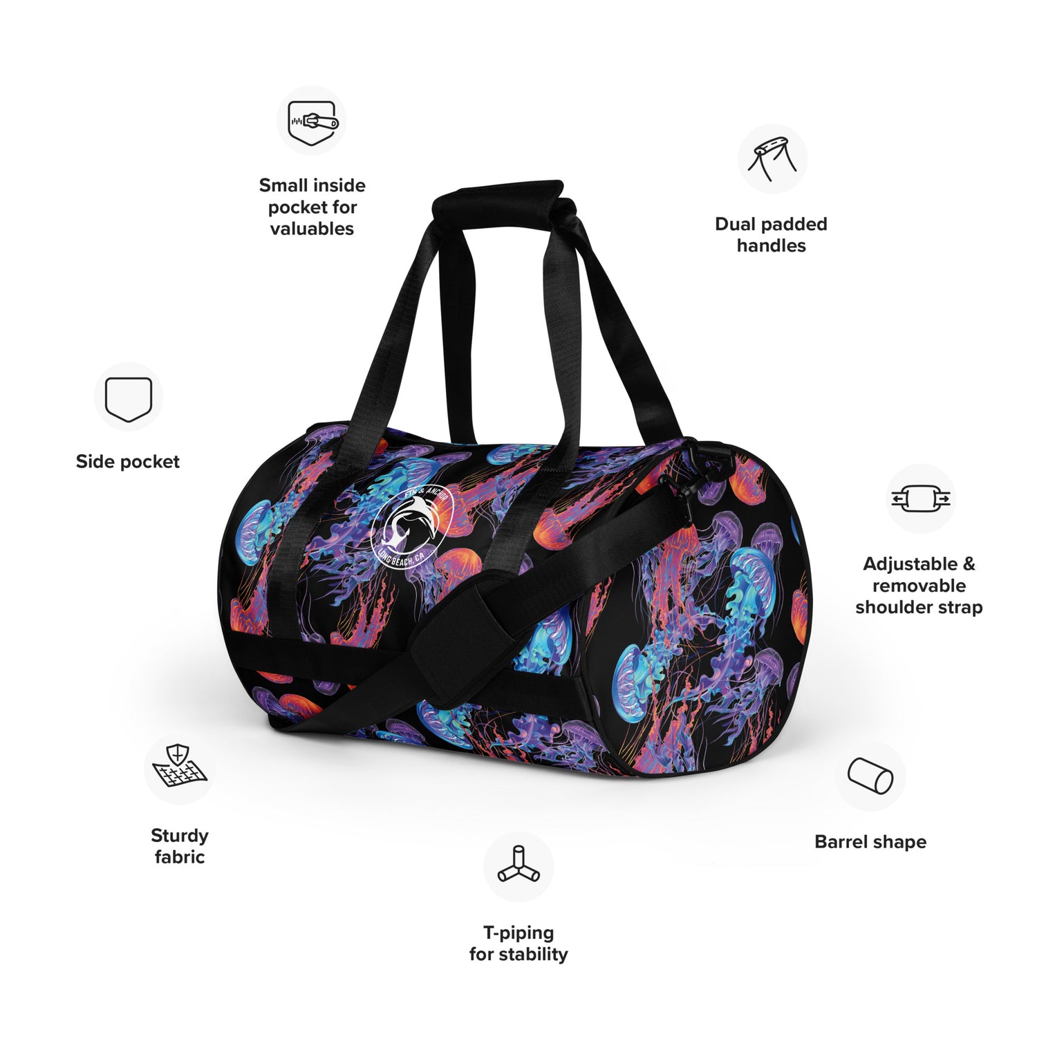 Neon Jellyfish Water-Resistant Duffle Bag