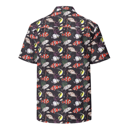 Murky Reef Tropical Saltwater Fish Hawaiian Button Shirt: Dive Into Underwater Elegance!