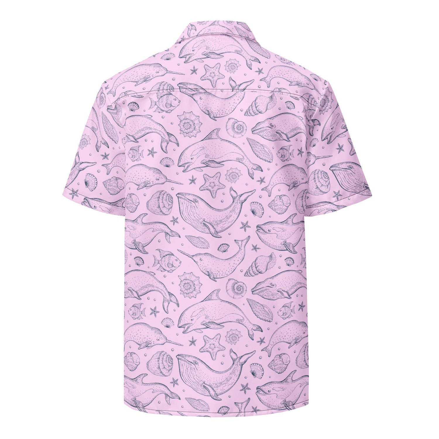 Pink Whale Pod Pattern Hawaiian Button Shirt: Dive Into Coastal Chic!