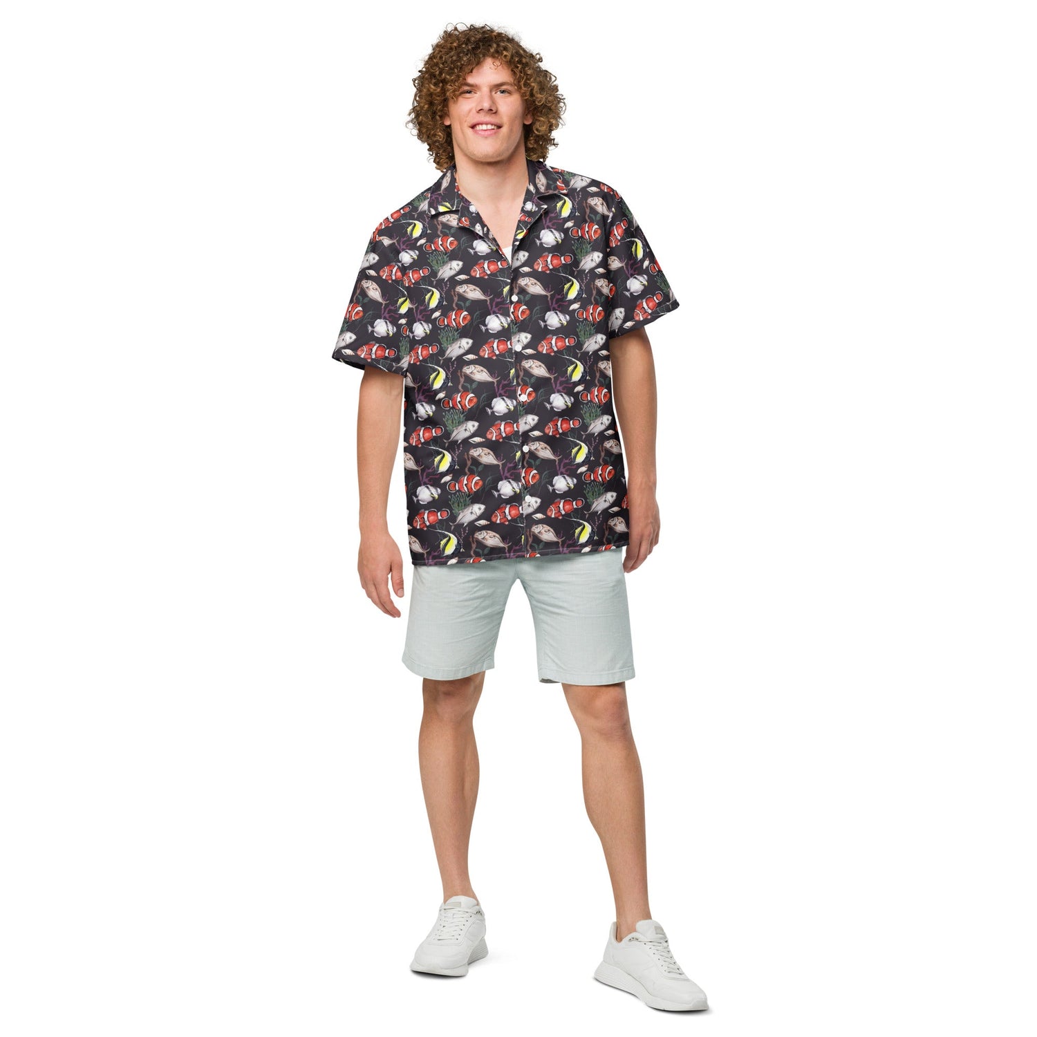 Murky Reef Tropical Saltwater Fish Hawaiian Button Shirt: Dive Into Underwater Elegance!