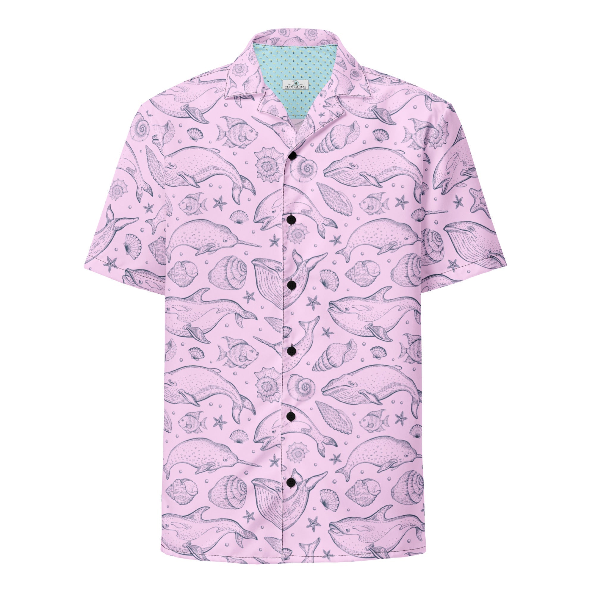 Pink Whale Pod Pattern Hawaiian Button Shirt: Dive into Coastal Chic!