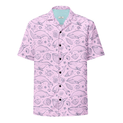 Pink Whale Pod Pattern Hawaiian Button Shirt: Dive Into Coastal Chic!