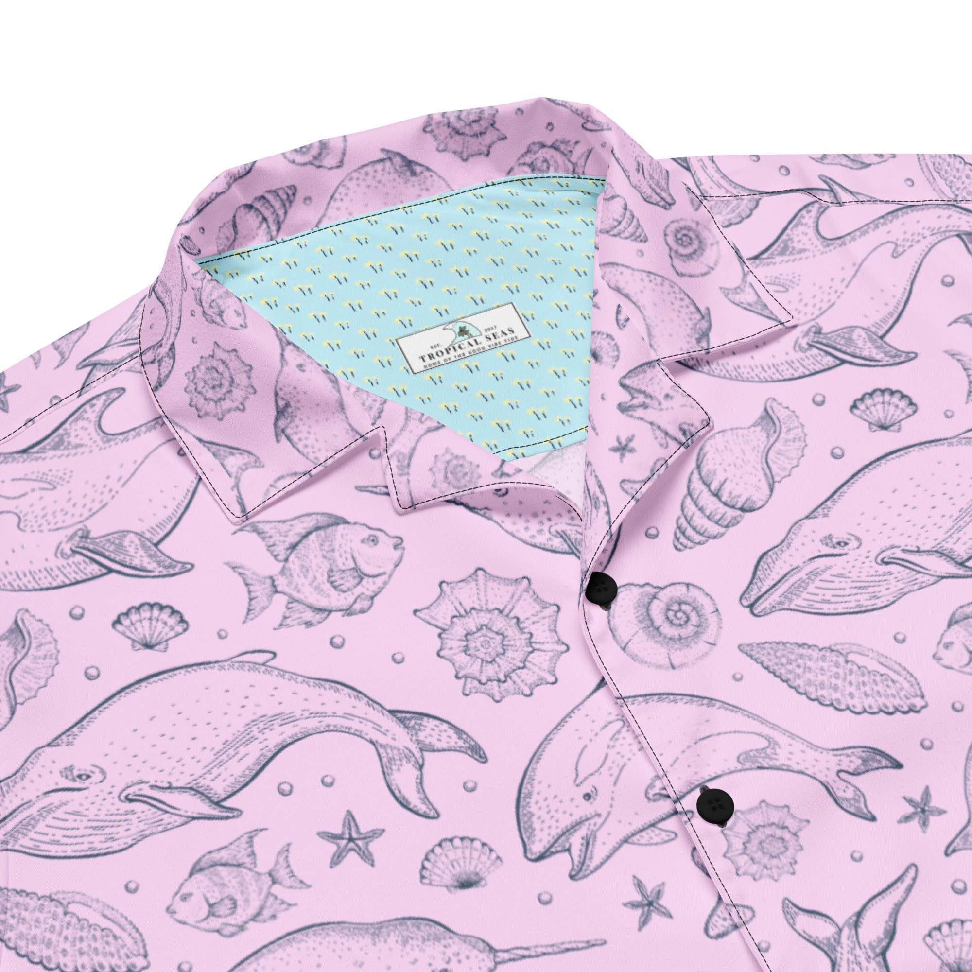 Pink Whale Pod Pattern Hawaiian Button Shirt: Dive into Coastal Chic!
