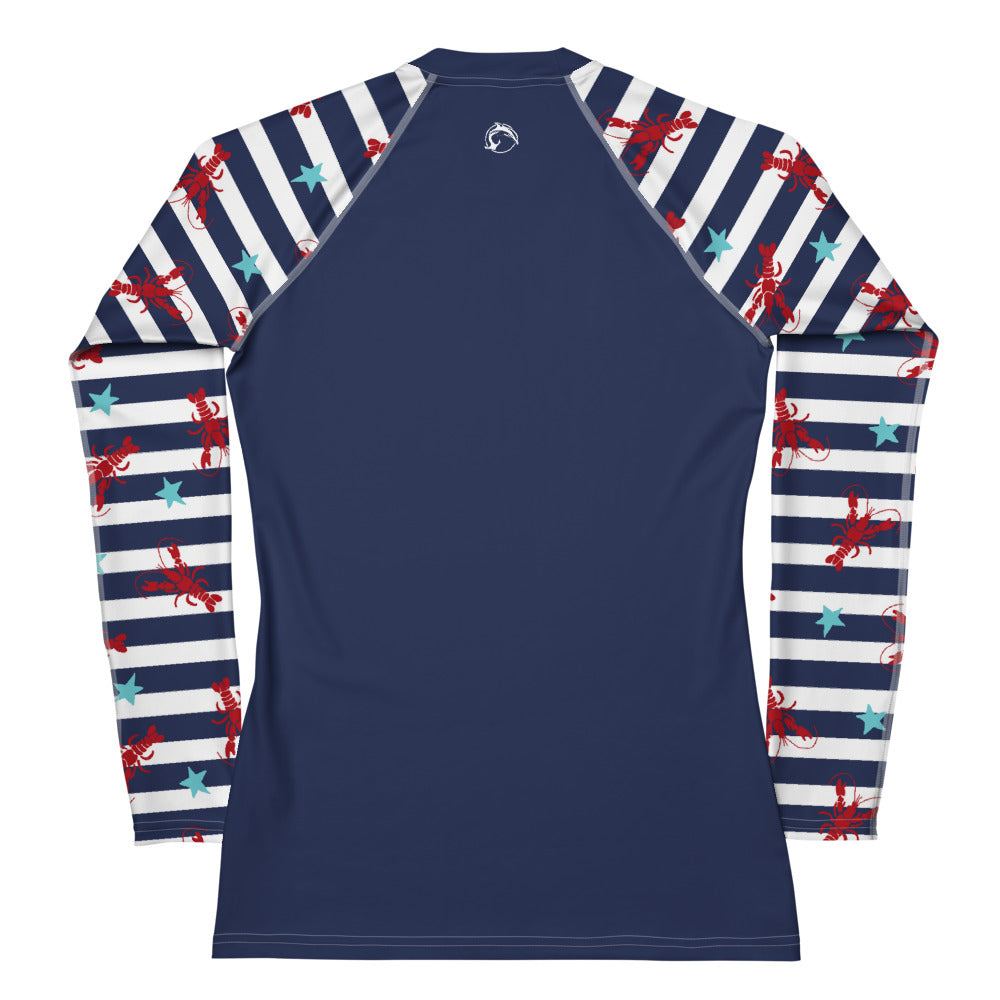 Women's UPF 50 Long Sleeve Sun Shirt - Lobster Stripes