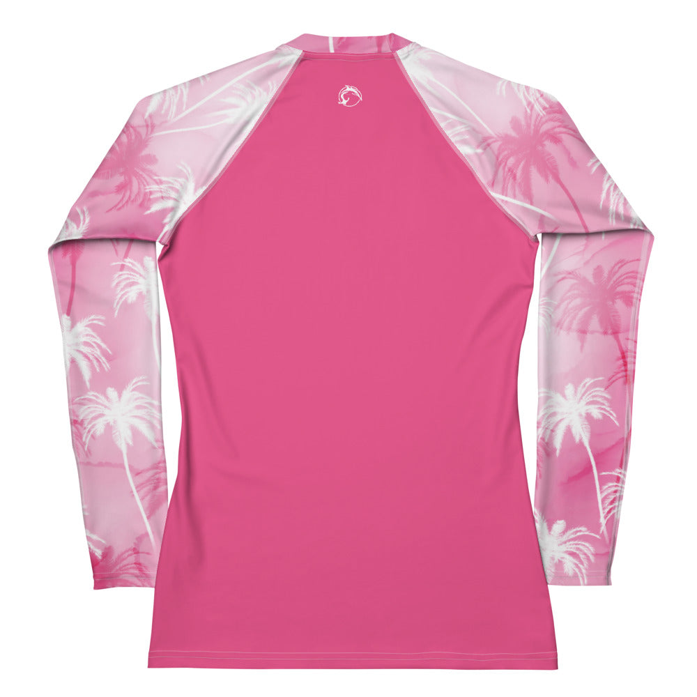 Women's UPF 50 Long Sleeve Sun Shirt - Pink Palm Shadows