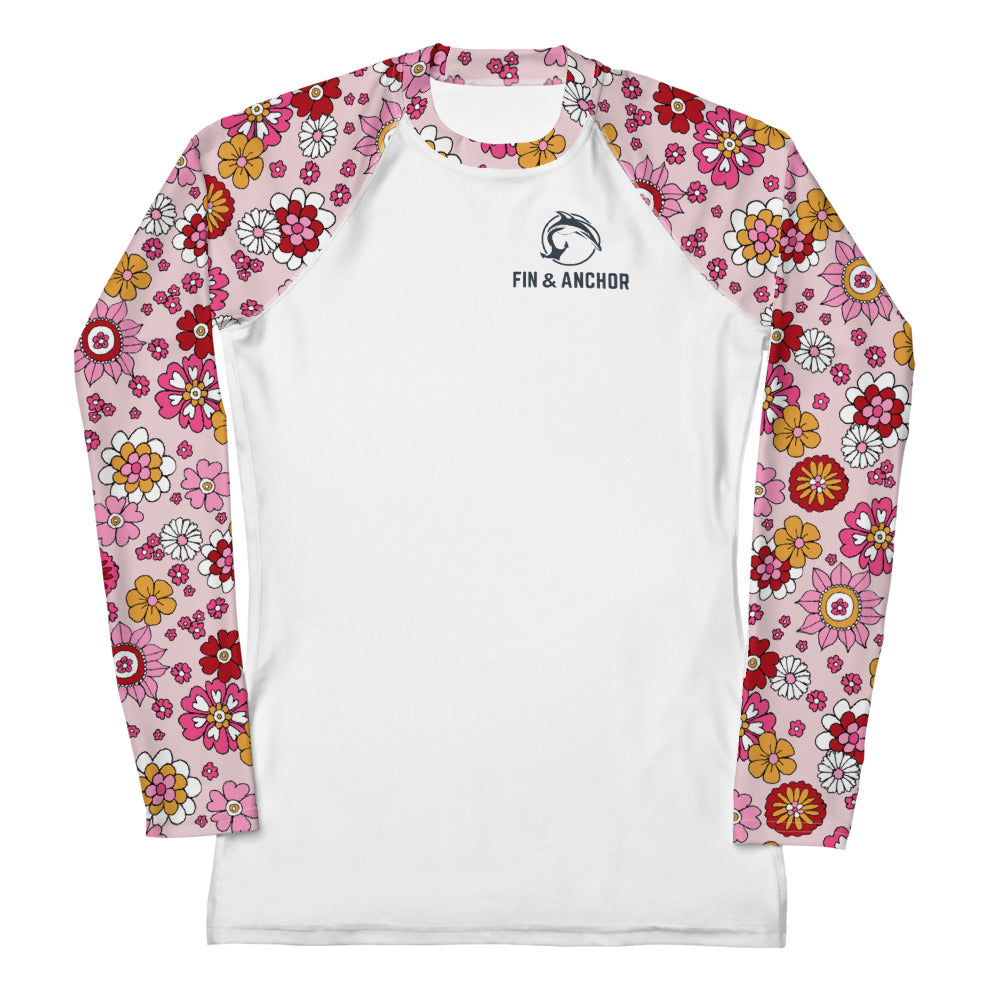 Women's UPF 50 Long Sleeve Sun Shirt - Pink Flower Bursts