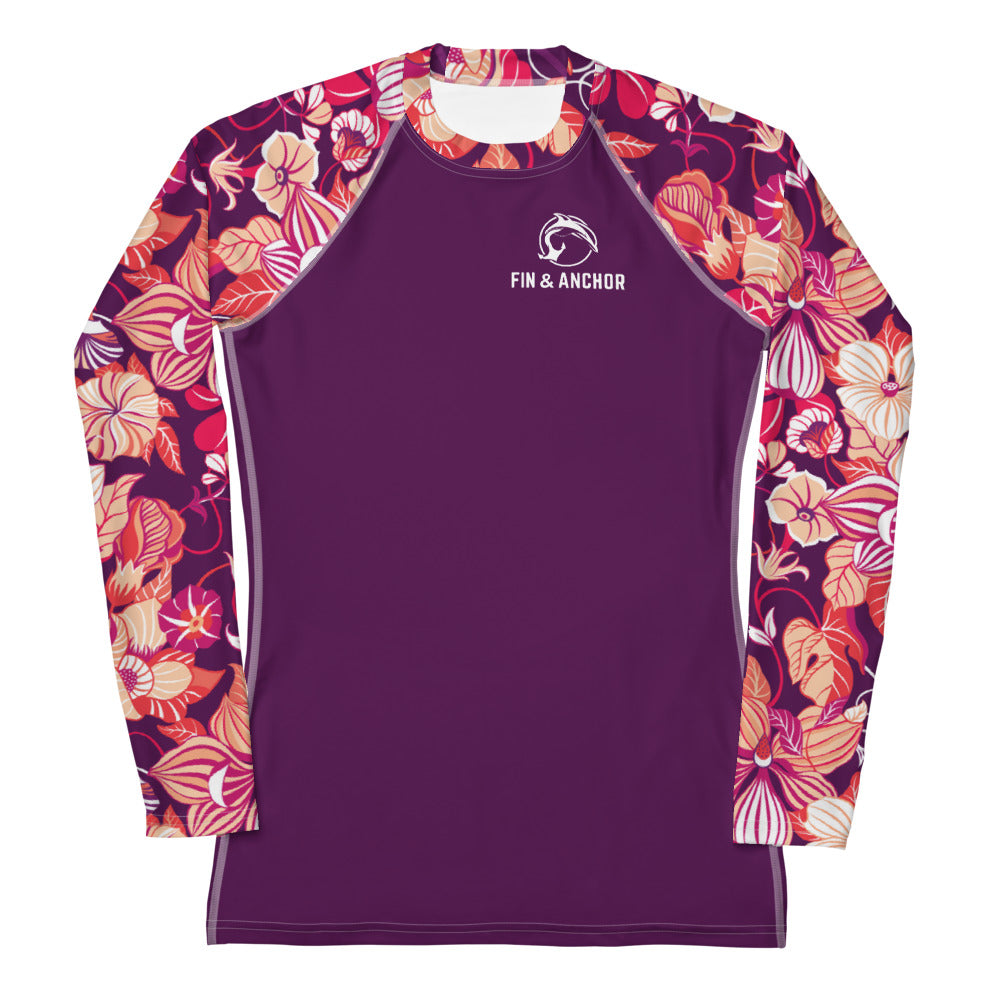 Women's Flower Tropics Long Sleeve UPF 50 Rashguard - Festival Fuchsia