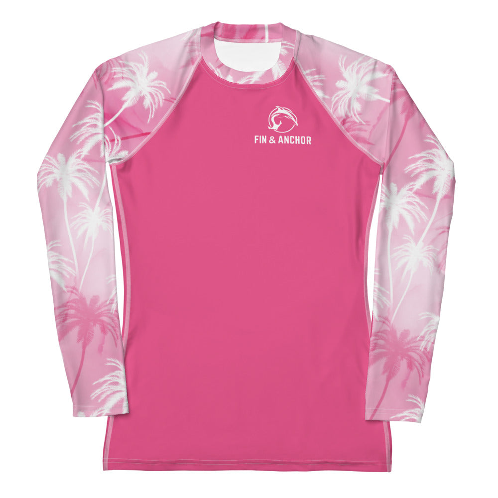 Women's UPF 50 Long Sleeve Sun Shirt - Pink Palm Shadows