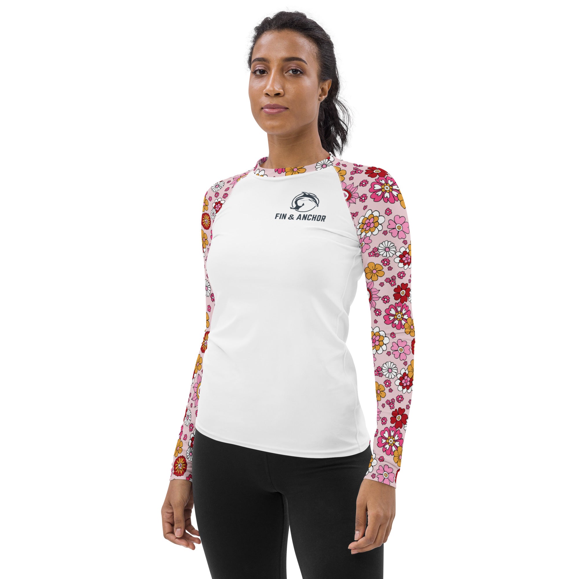 Women's UPF 50 Long Sleeve Sun Shirt - Pink Flower Bursts - 0