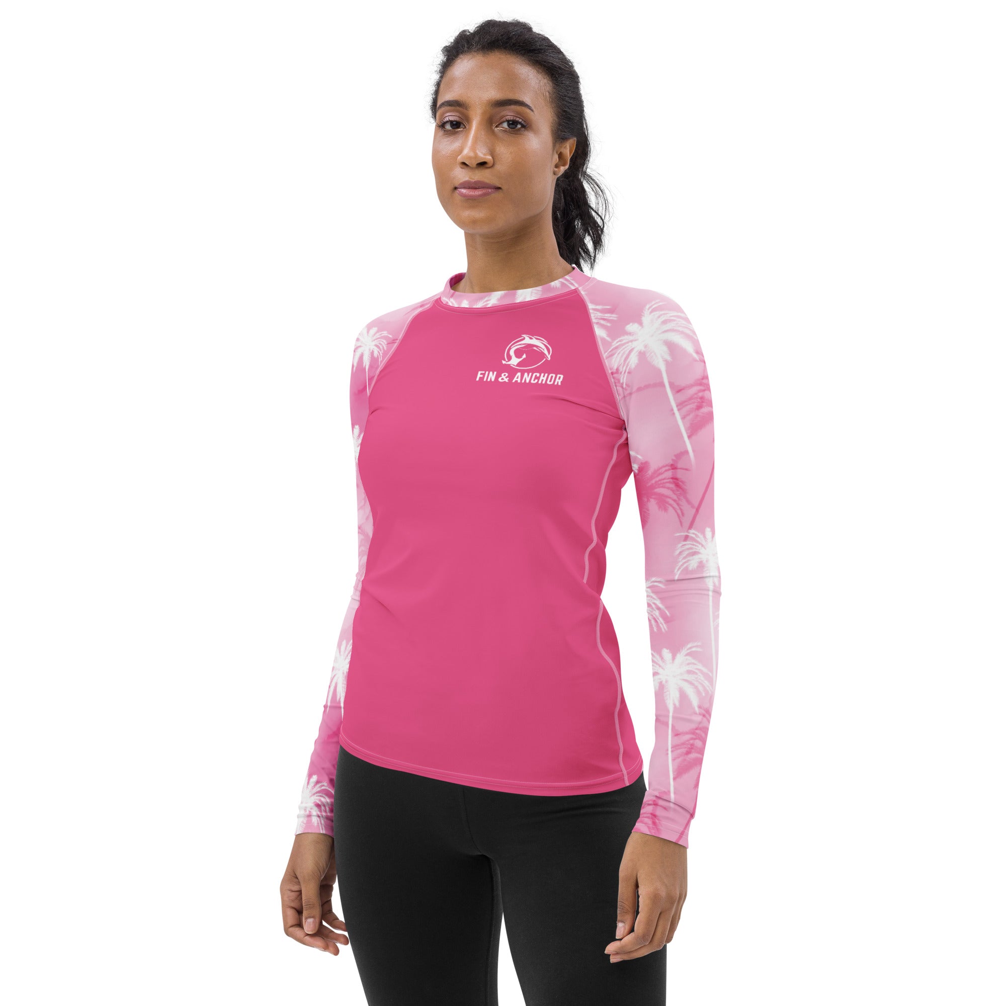 Women's UPF 50 Long Sleeve Sun Shirt - Pink Palm Shadows - 0