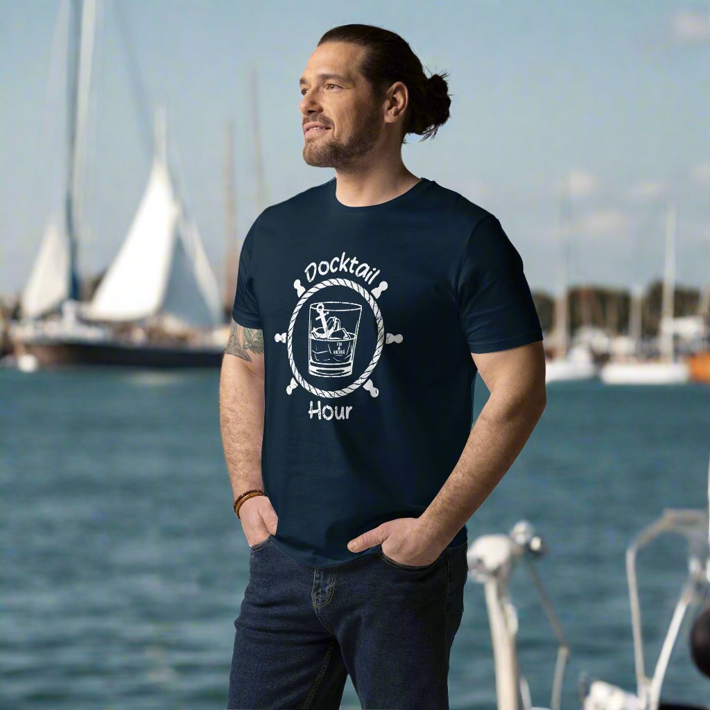 Anchor Down for Docktail Hour Tee - Navy Organic Cotton