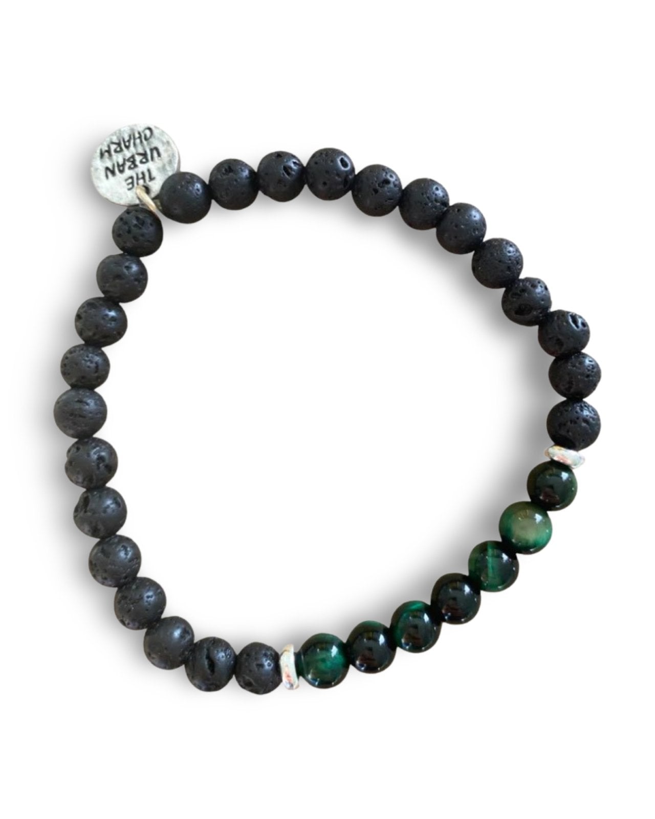 Black Lava Rock with Green Tiger's Eye Bracelet