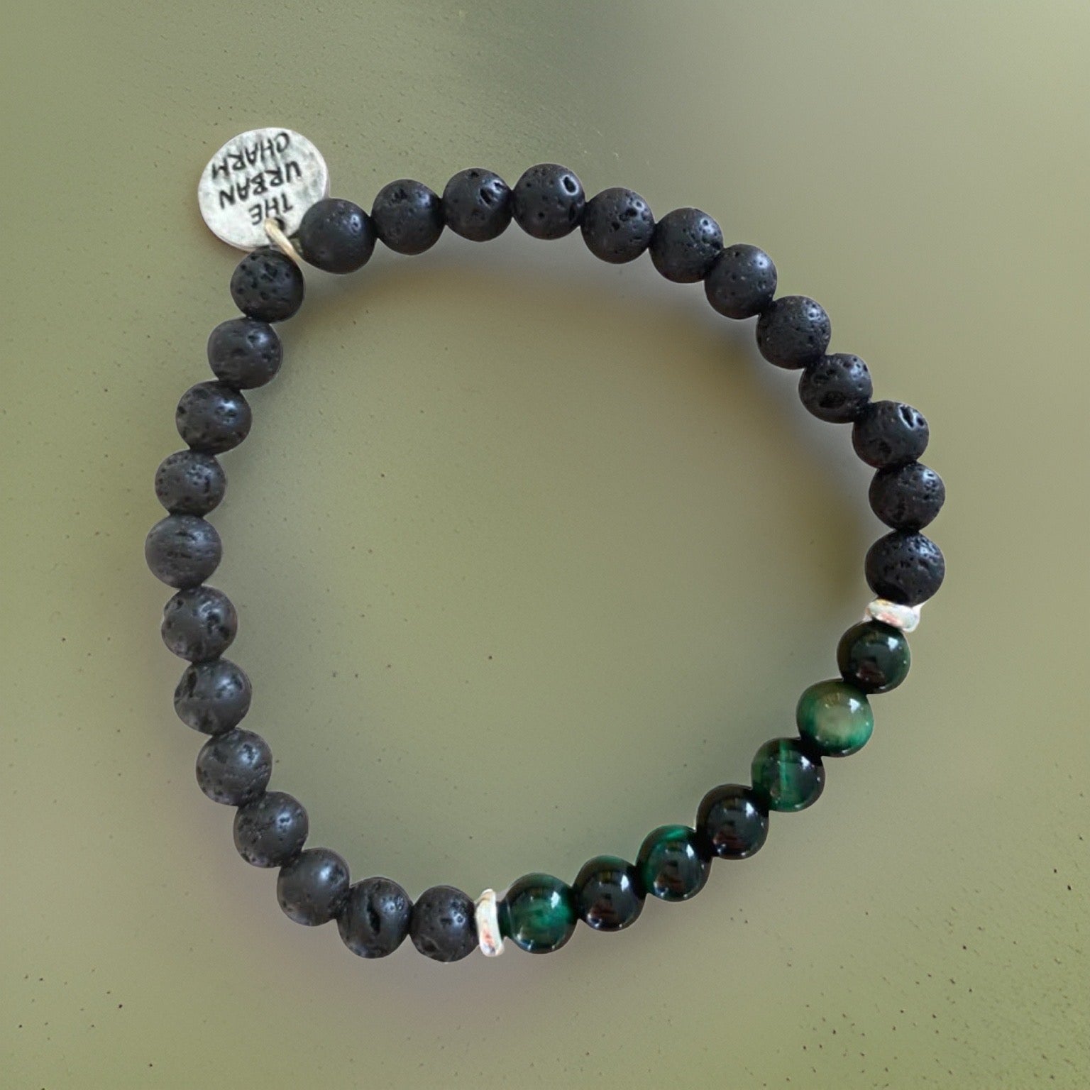 Black Lava Rock with Green Tiger's Eye Bracelet