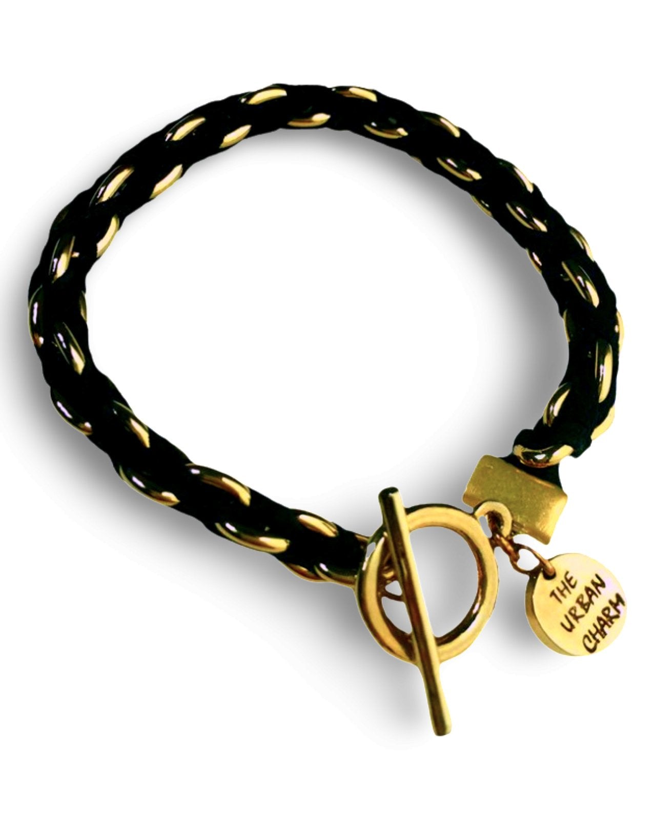 Black Suede Woven Cable Chain Toggle Bracelet