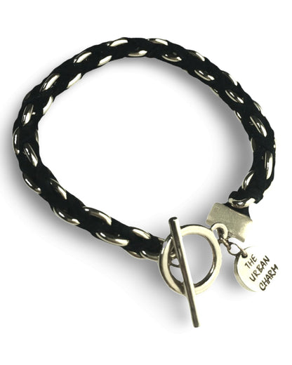 Black Suede Woven Cable Chain Toggle Bracelet