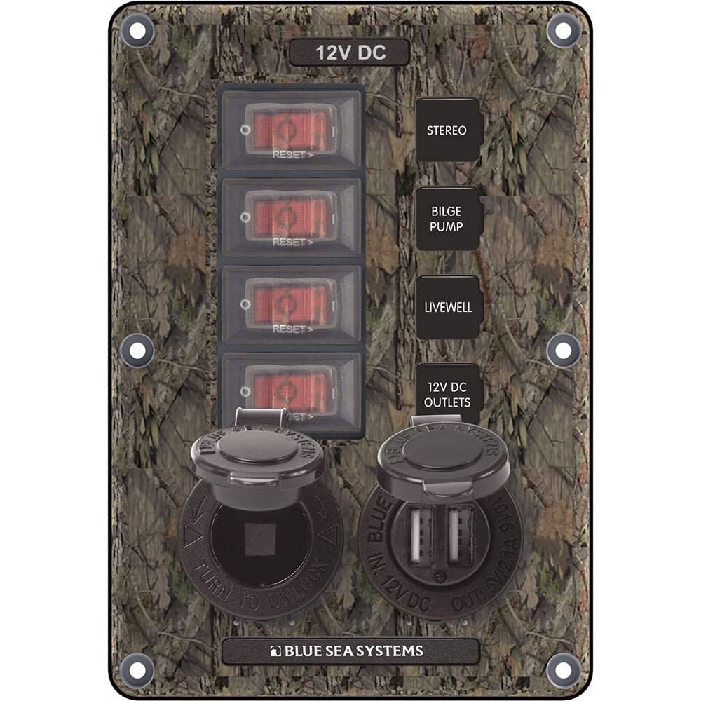 Blue Sea 4324 Circuit Breaker Switch Panel 4 Postion - Camo w/12V Socket Dual USB [4324]