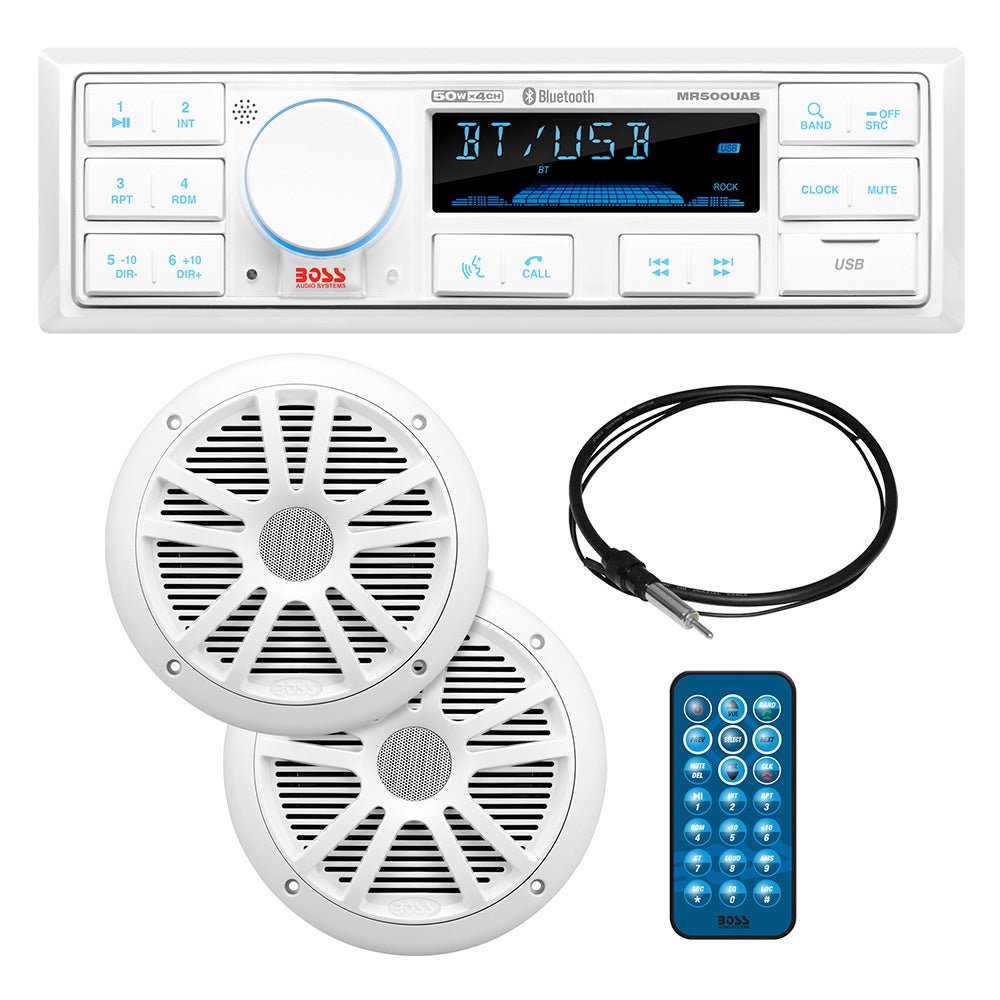 Boss Audio MCK500WB.6 Kit w/MR500UAB, 2 MR6W Speakers, MRANT10 Antenna, White Remote [MCK500WB.6]