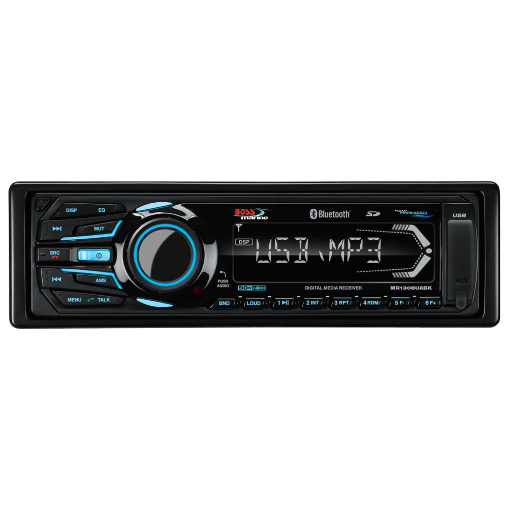 Boss Audio MR1308UABK Bluetooth - Fully Marinized MP3 - Compatible Digital Media Receiver w/USB SD Memory Card Ports Aux Input [MR1308UABK]