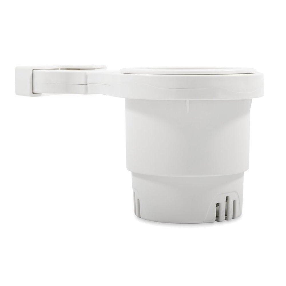 Camco Clamp - On Rail Mounted Cup Holder - Large for Up to 2" Rail - White [53083]