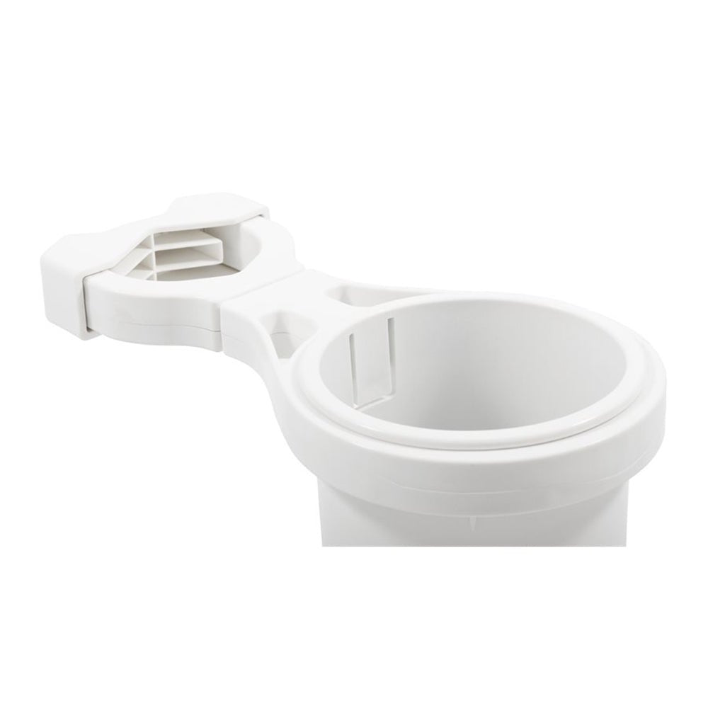 Camco Clamp - On Rail Mounted Cup Holder - Large for Up to 2" Rail - White [53083]