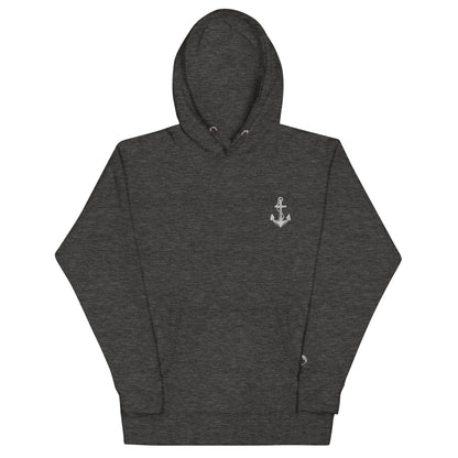 Coastal Anchor Unisex Hoodie – Embroidered Nautical Pullover | Dolphin Grey