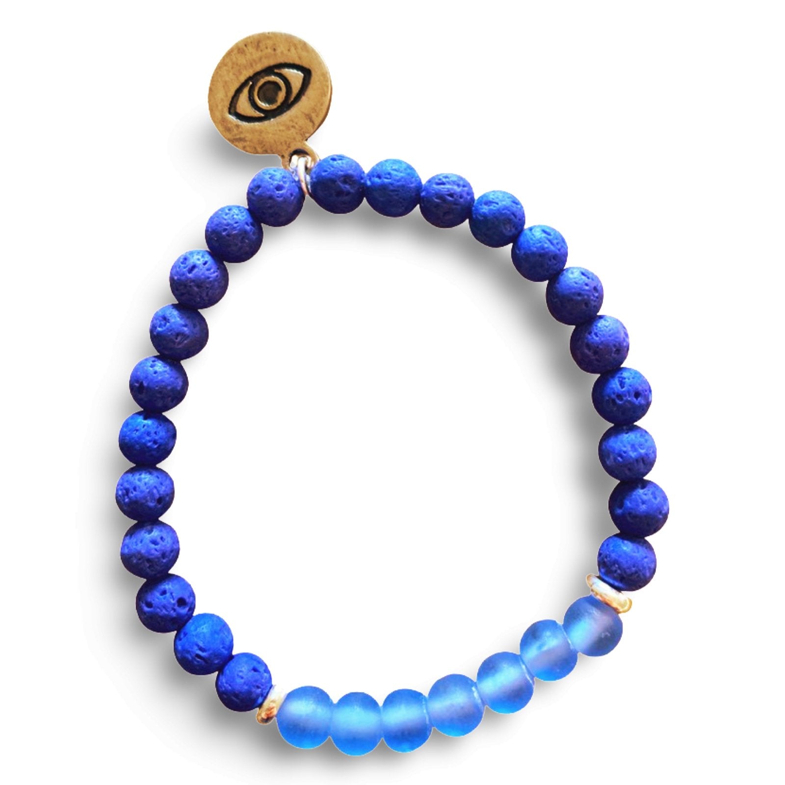 Evil Eye Protection Blue Lava Rock and Frosted Blue Glass Bracelet