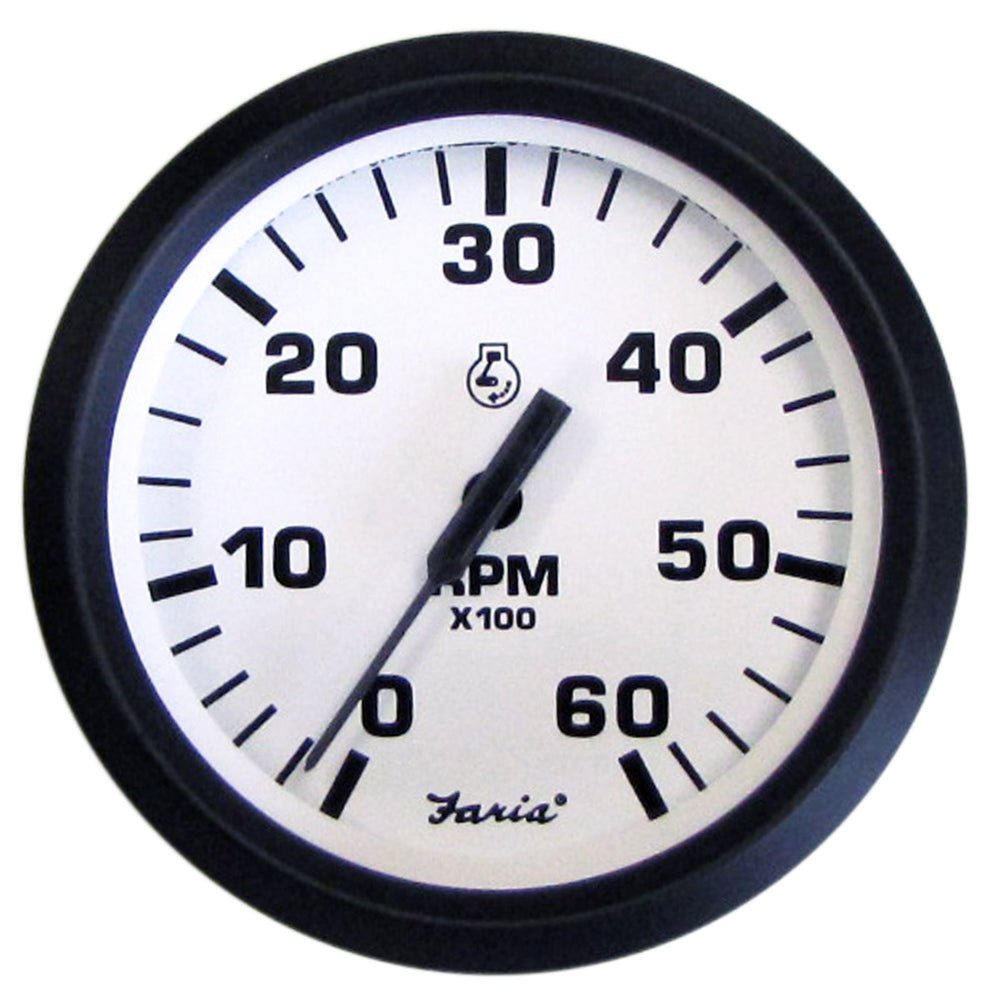 Faria Euro White 4&quot; Tachometer - 6000 RPM (Gas) (Inboard I/O) [32904]