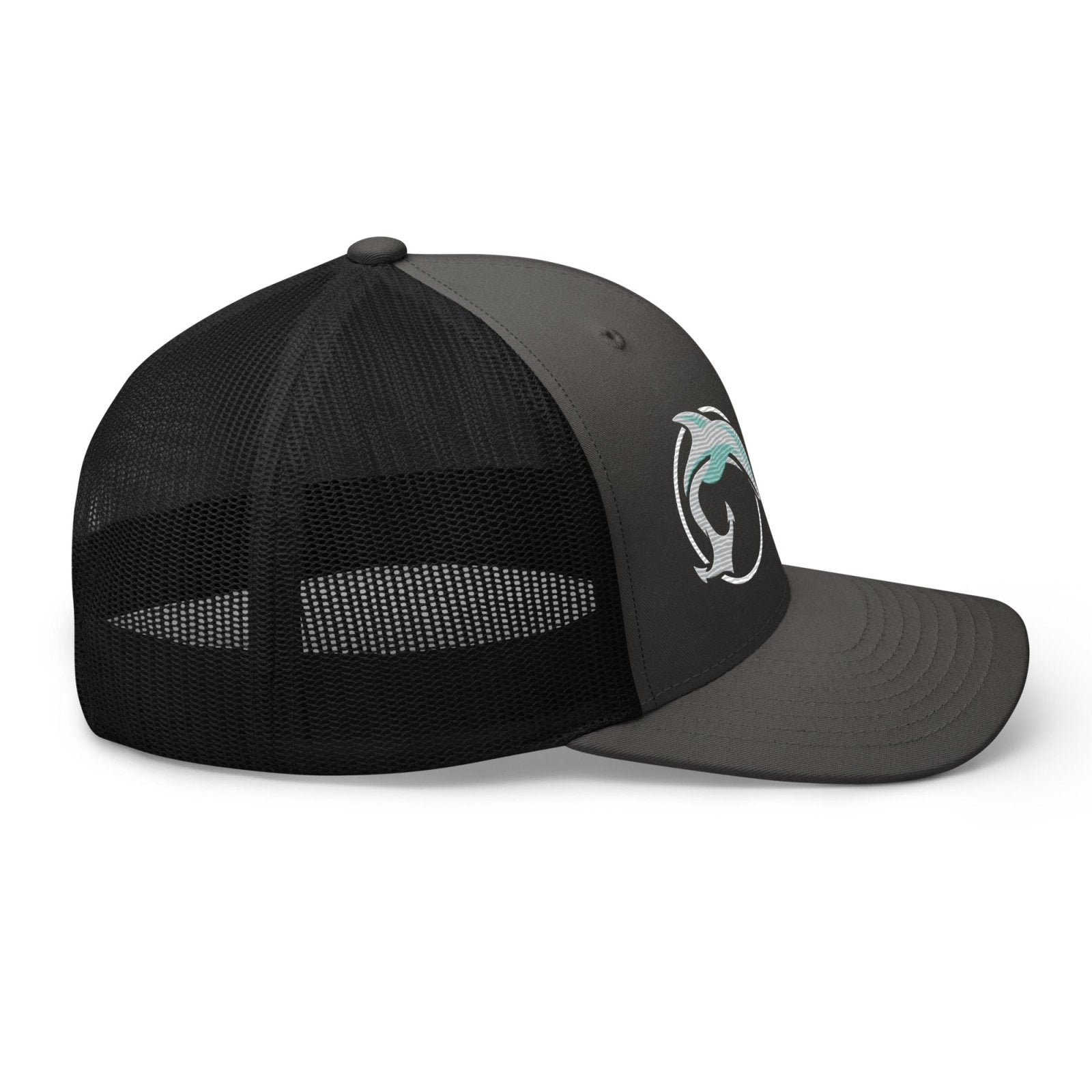 Fin & Anchor Embroidered Retro Trucker Hat - Dolphin Grey/Black