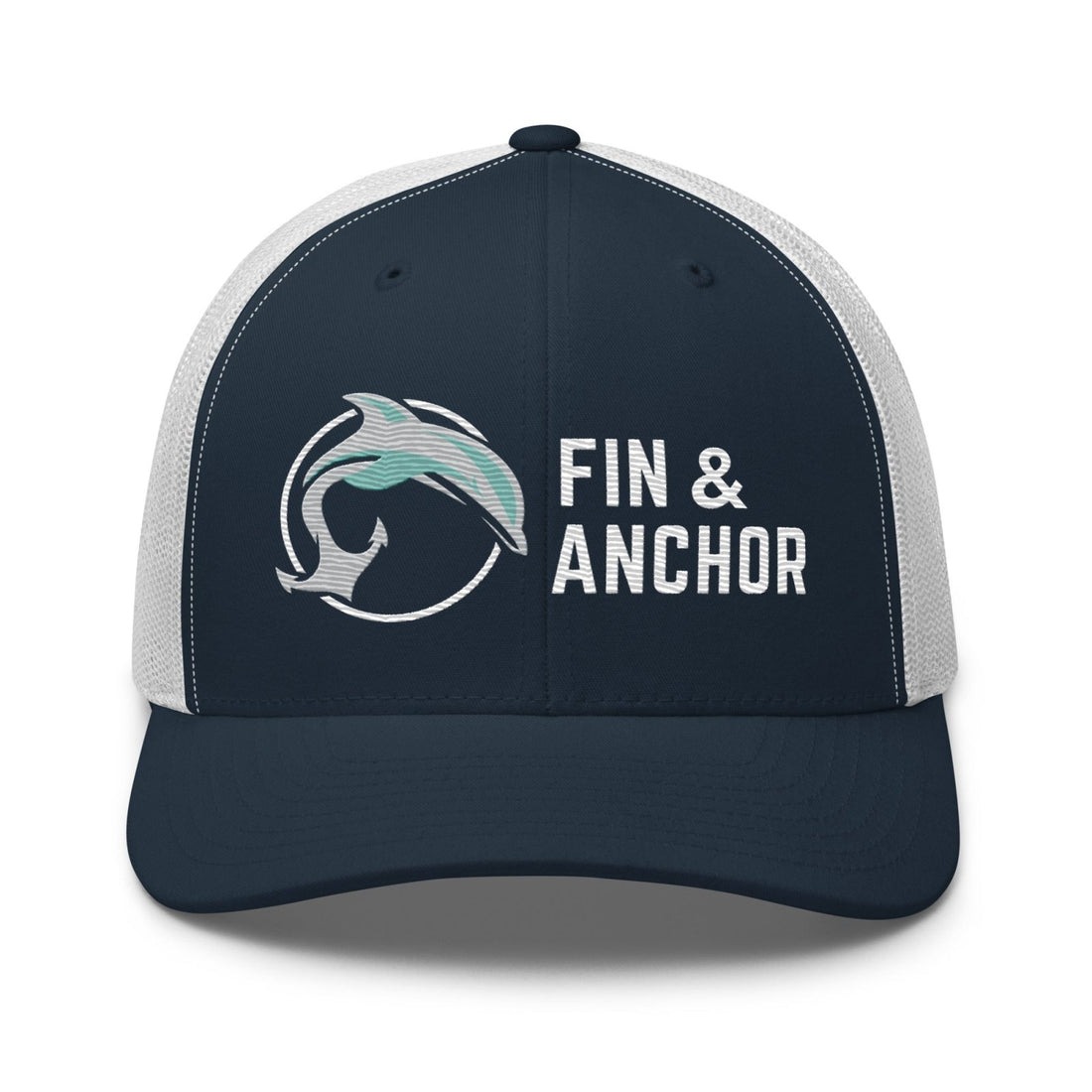 Fin &amp; Anchor Embroidered Retro Trucker Hat - Navy/White