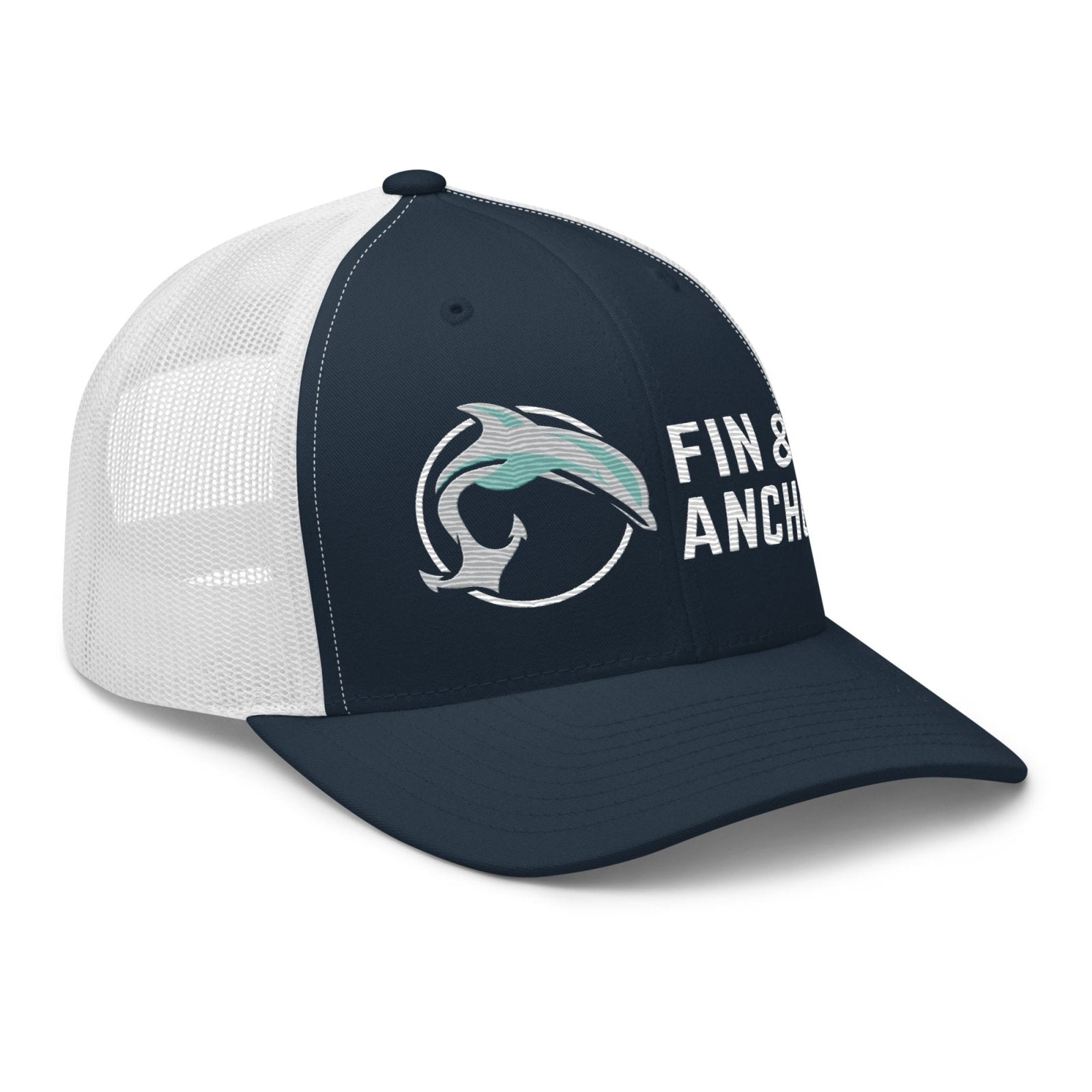 Fin & Anchor Embroidered Retro Trucker Hat - Navy/White