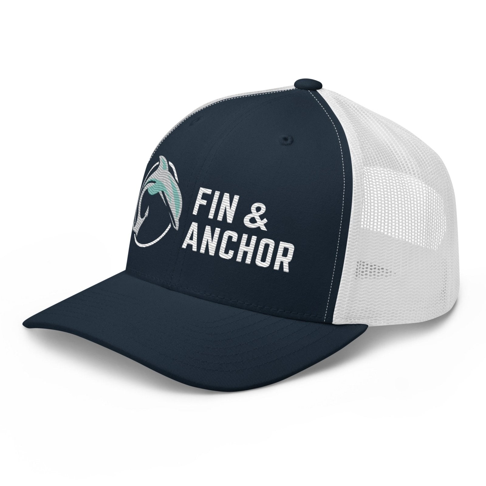 Fin & Anchor Embroidered Retro Trucker Hat - Navy/White