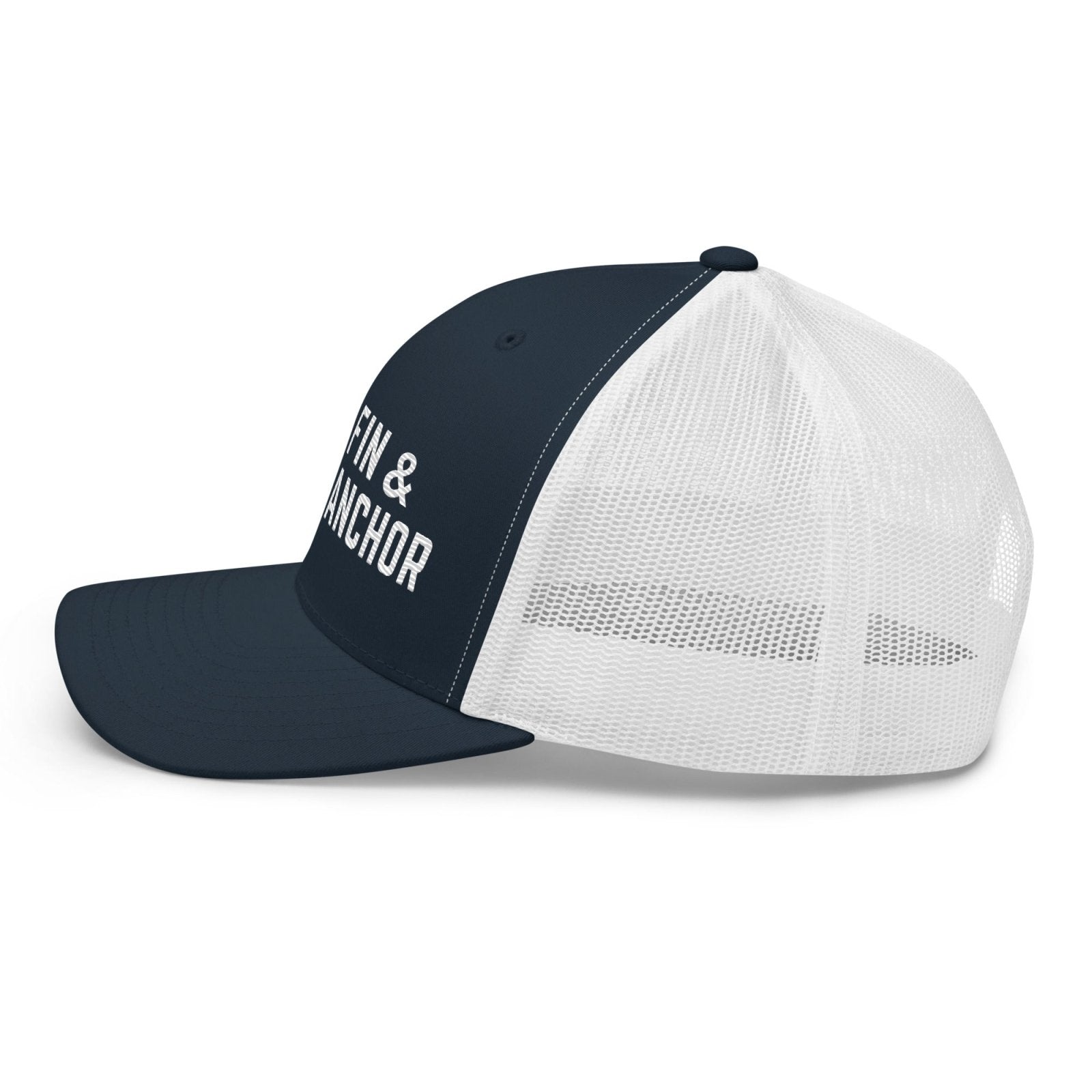 Fin & Anchor Embroidered Retro Trucker Hat - Navy/White