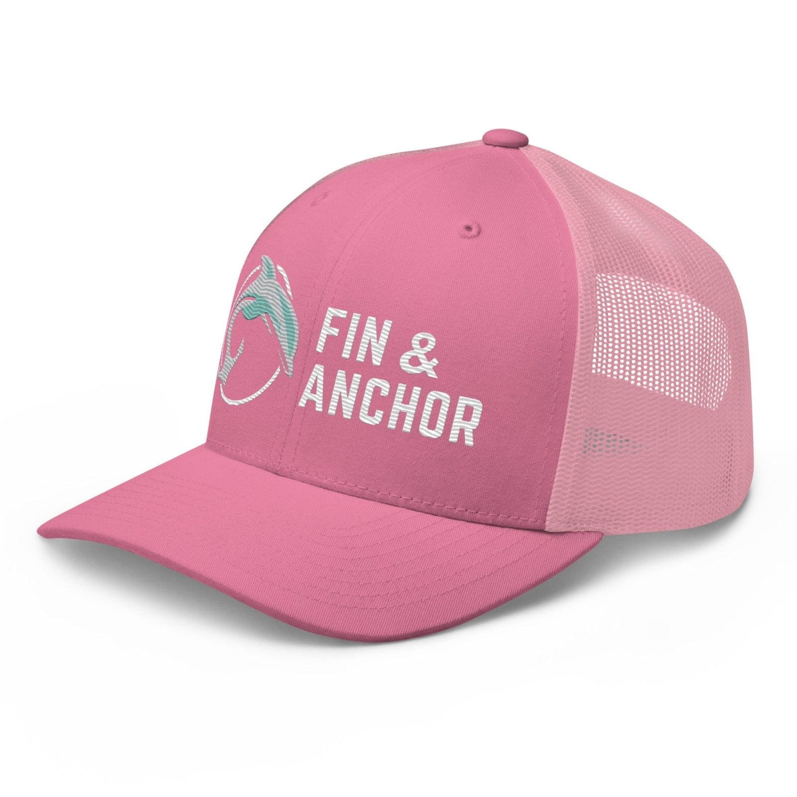 Fin & Anchor Embroidered Retro Trucker Hat - Pink