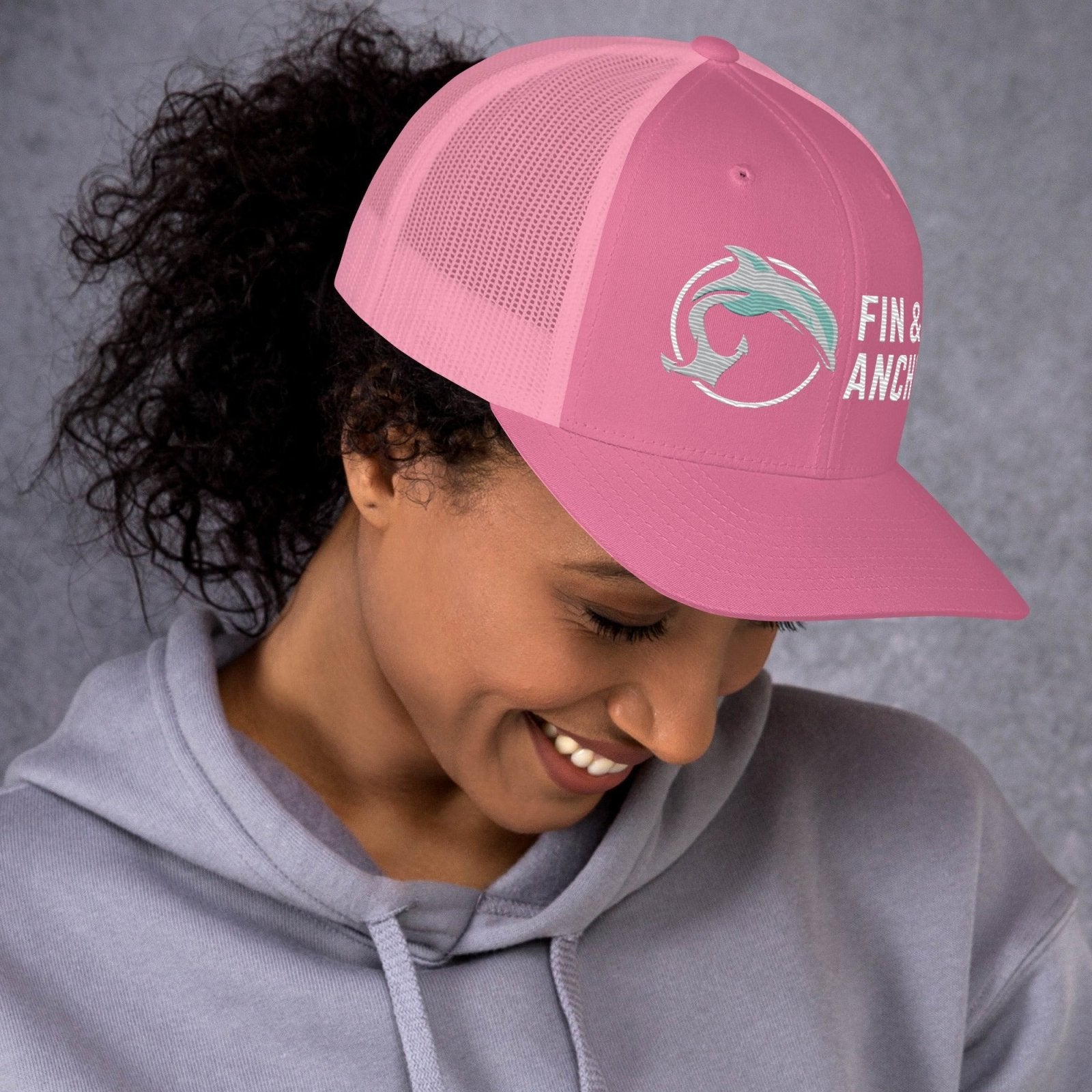 Fin & Anchor Embroidered Retro Trucker Hat - Pink