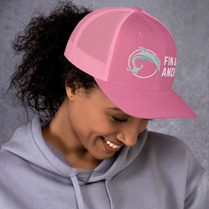 Fin &amp; Anchor Embroidered Retro Trucker Hat - Pink