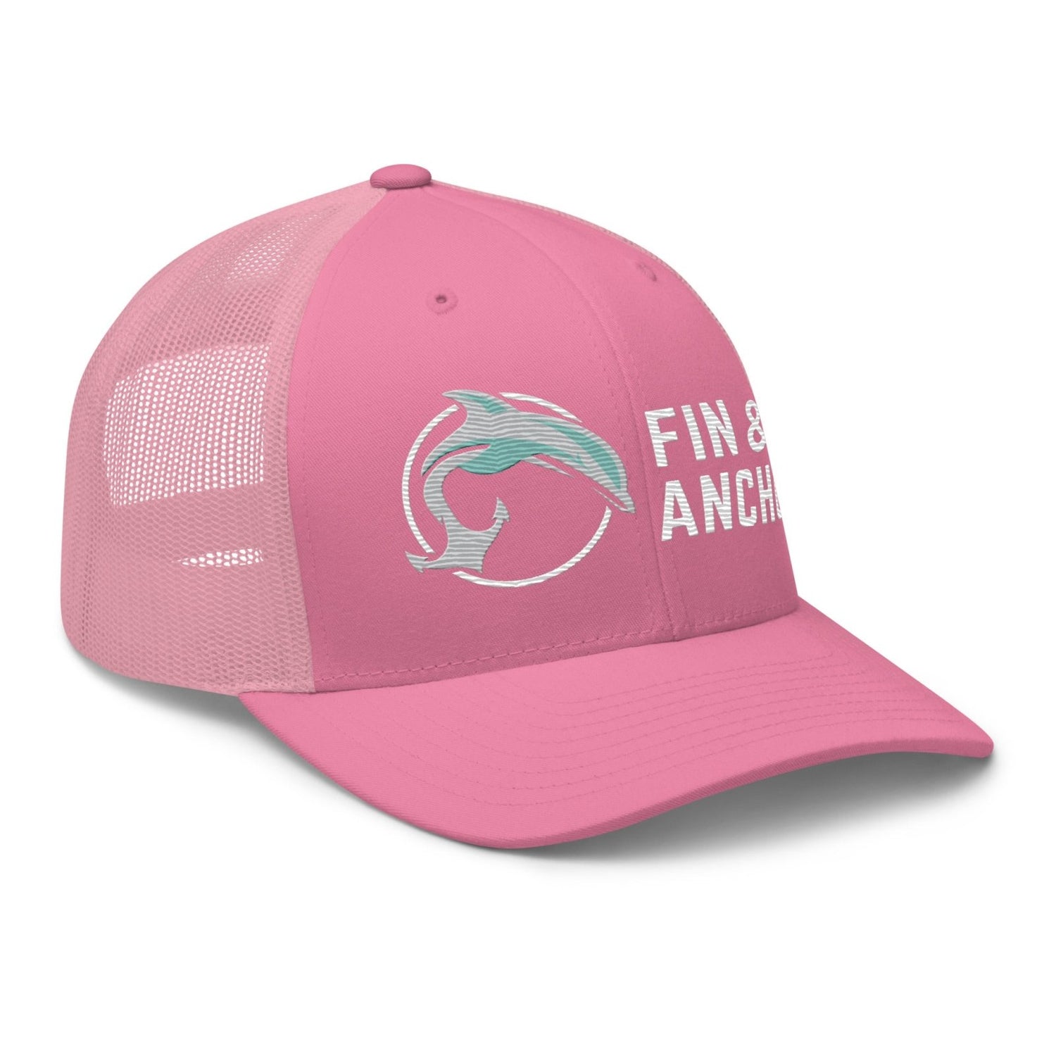 Fin &amp; Anchor Embroidered Retro Trucker Hat - Pink