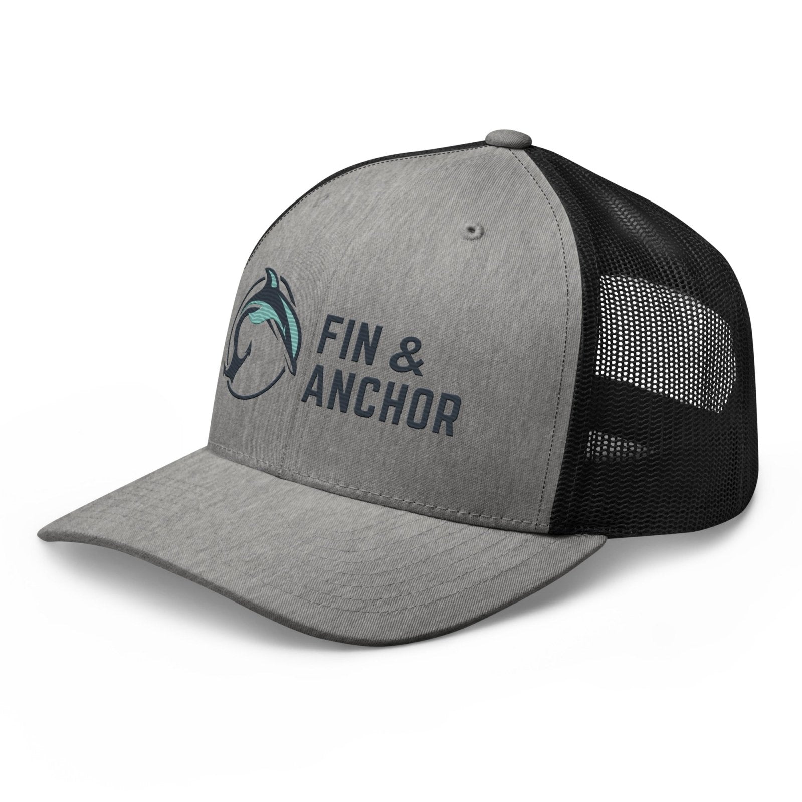 Fin & Anchor Embroidered Retro Trucker Hat - Smoke/Black