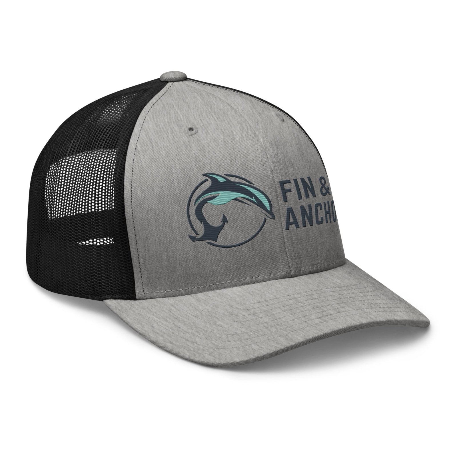 Fin & Anchor Embroidered Retro Trucker Hat - Smoke/Black