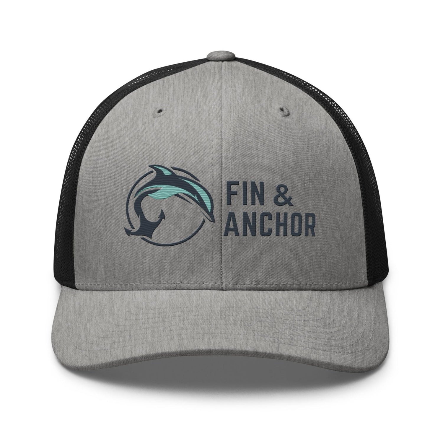 Fin &amp; Anchor Embroidered Retro Trucker Hat - Smoke/Black