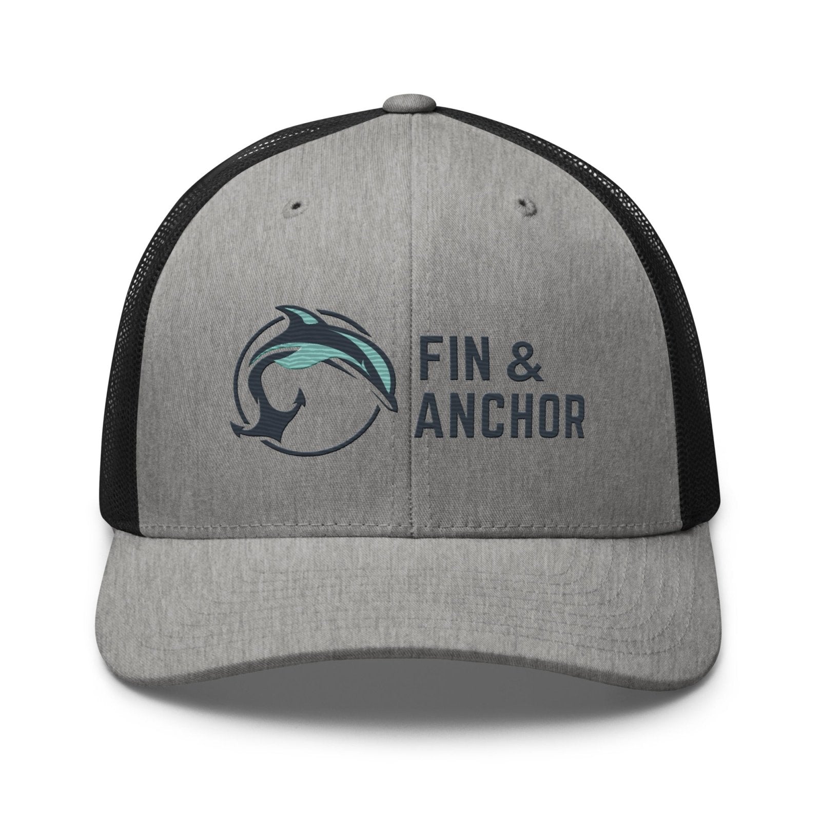 Fin & Anchor Embroidered Retro Trucker Hat - Smoke/Black