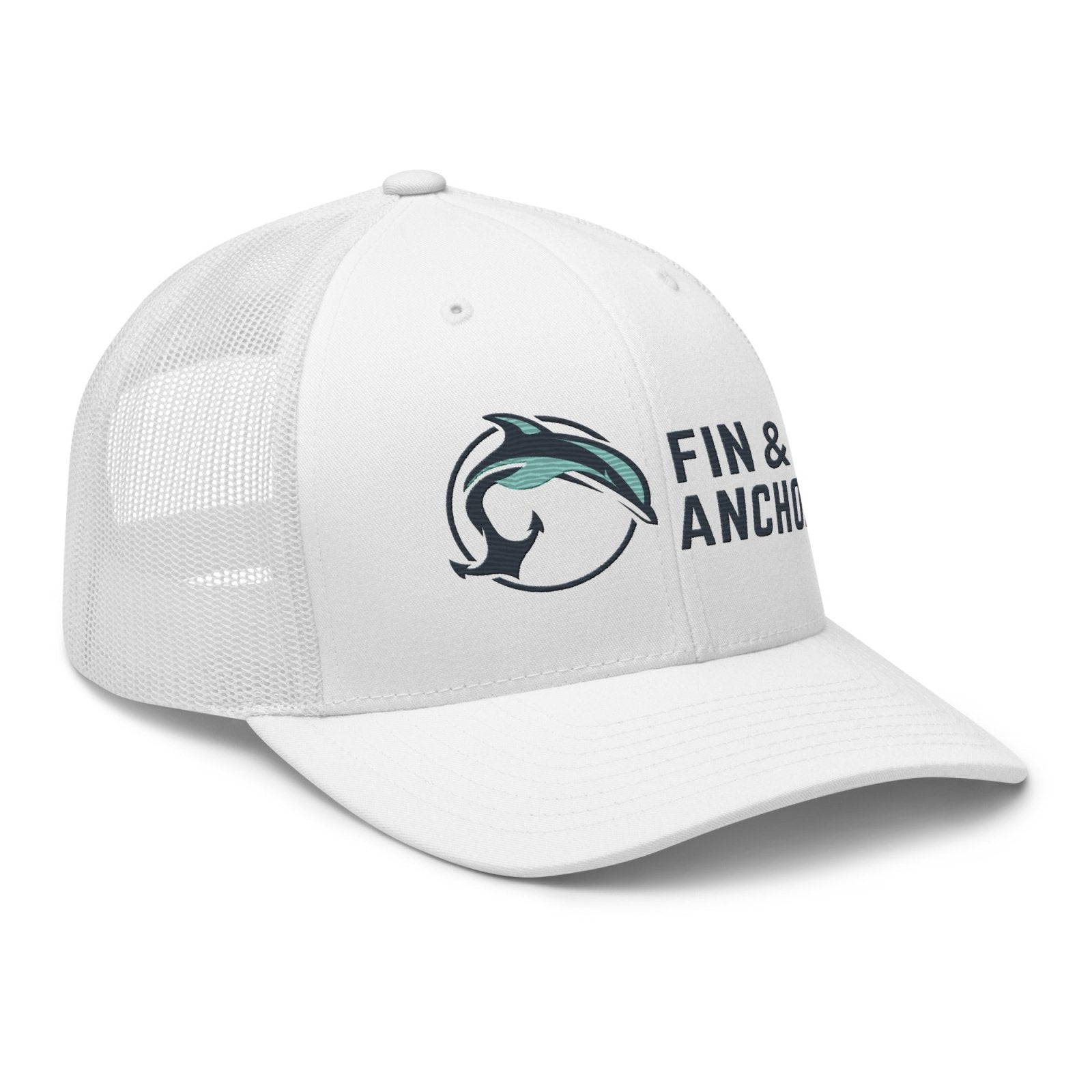 Fin & Anchor Embroidered Retro Trucker Hat - White